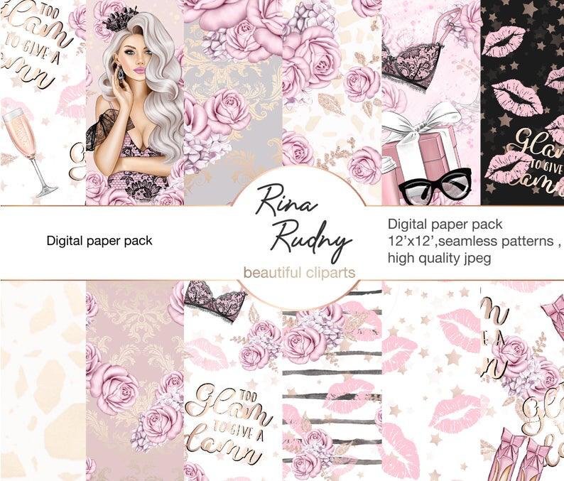 Too Glam To Give - Papeis Kit Digital Papeis Glamour - Imagem 1