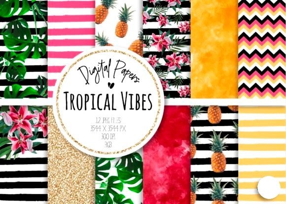 Tropical Vibes Arquivo Kit Digital Papéis Tropicais - Imagem 1