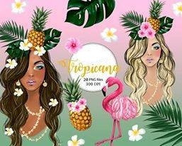 Tropicana Clipart Arquivo Kit Digital Festa Havaianas - Tropical - Imagem 1