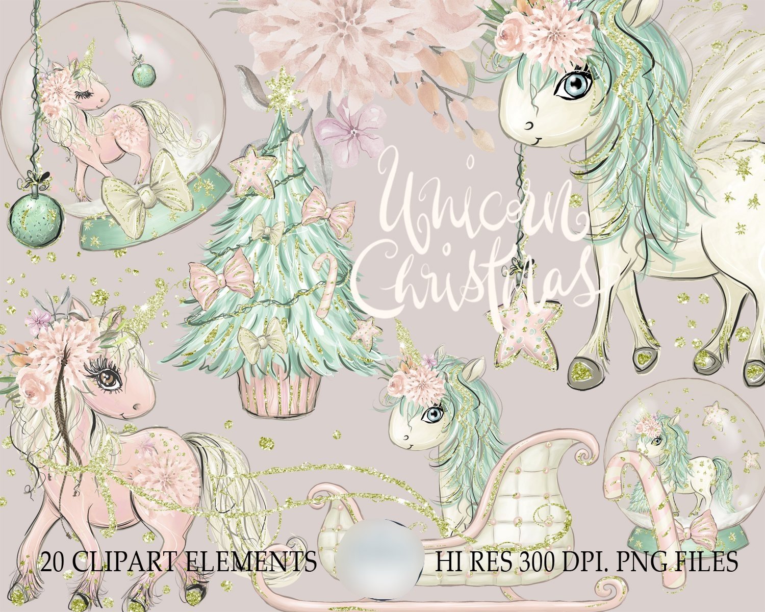 Unicorn Christmas Kit Digital Unicornio de Natal - Imagem 1