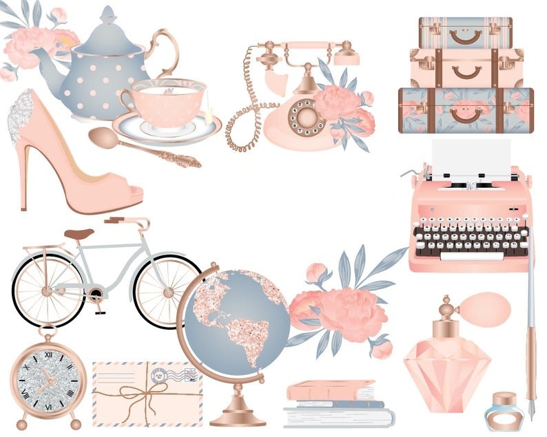 Vintage Girl Clip Art Kit Digital Volta ao Mundo Girls - Imagem 1