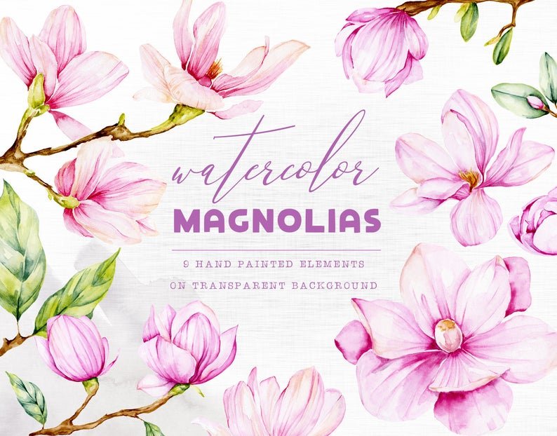 WatercolorMagnolias Kit Digital Papéis Magnólias em Aquarela - Imagem 1