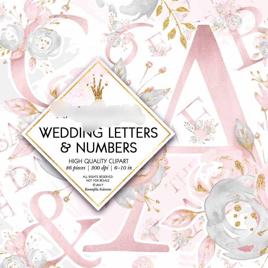 Wedding_Letters_amp_Numbers_Clipart_1 Kit Digital Letras e Numero para Casamento - Imagem 1