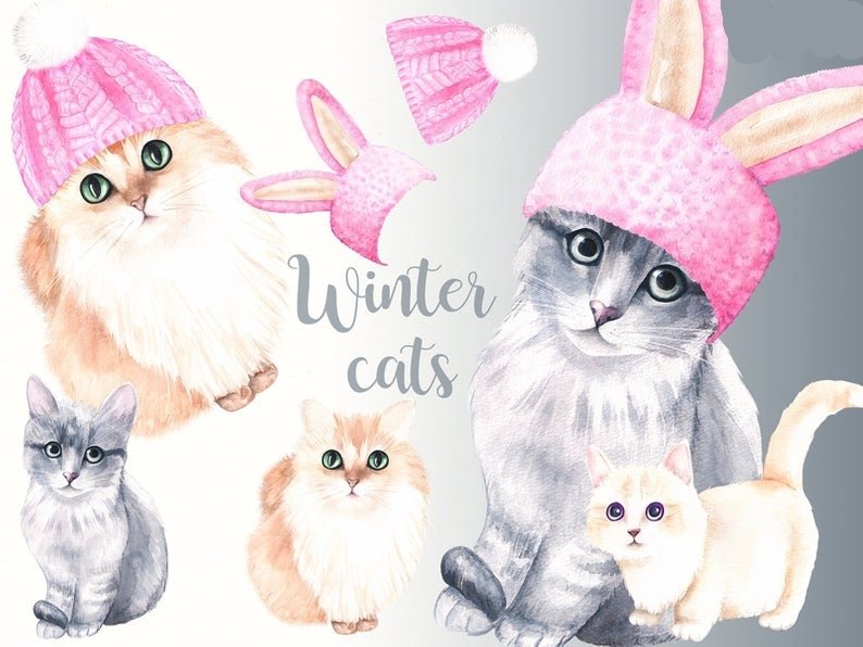Winter Cats Pink Kit Digital Gatinhas no Inverno - Imagem 1