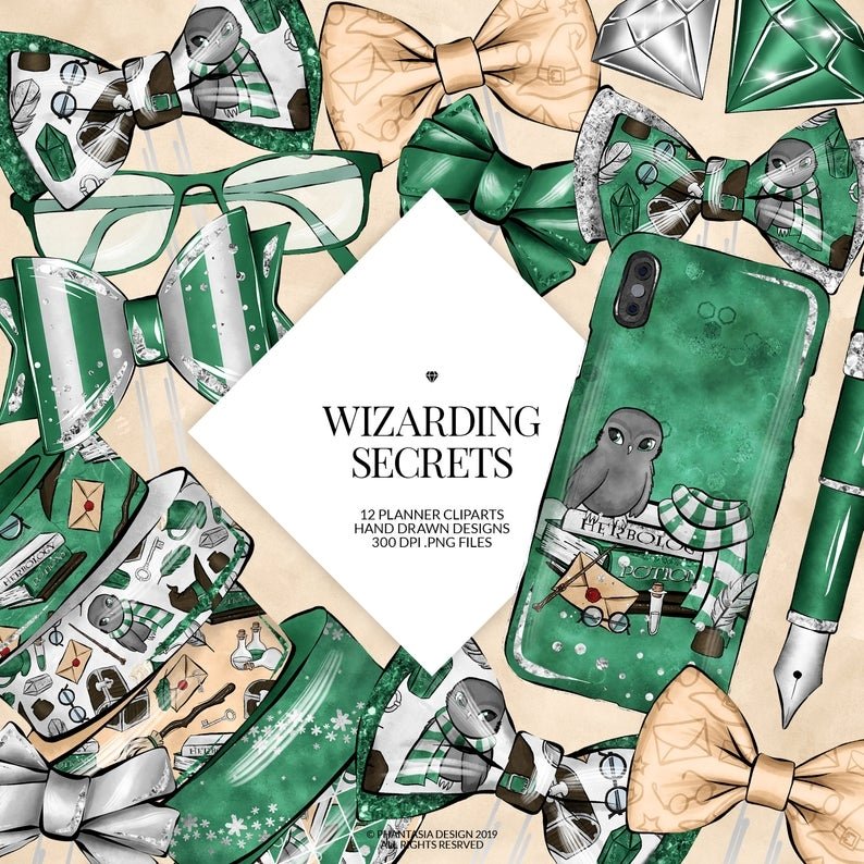 Wizarding Secrets Green Planner-Phantasia Kit Digital Laços Harry Potter - Imagem 1