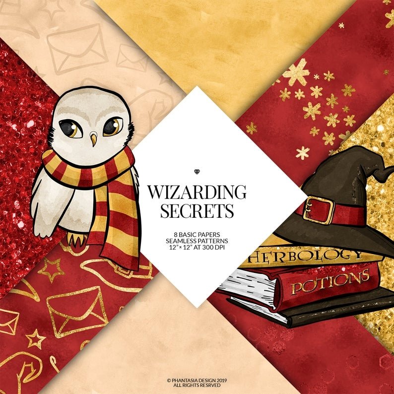 Wizarding Secrets Red Basics PP-Phantasia Kit Digital Papéis Harry Potter 3 - Imagem 1