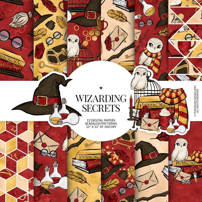 Wizarding Secrets Red PP-Phantasia Kit Digital Papéis Harry Potter 4 - Imagem 1