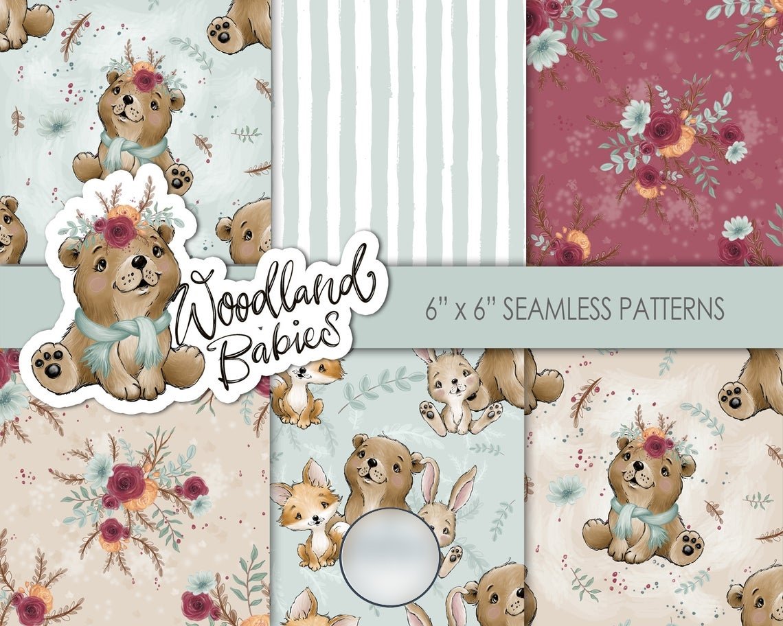 Woodland Babies Paper Kit Digital Animais Baby - Imagem 1