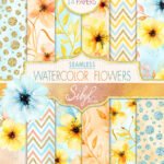 Kit Digital Papéis Florais Amarelo e Dourado