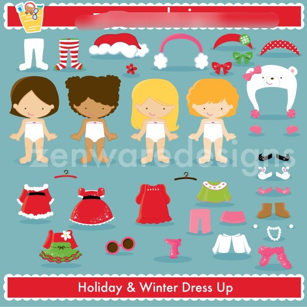 holiday and winter dress up Kit Digital Roupas de Inverno Menina - Imagem 1