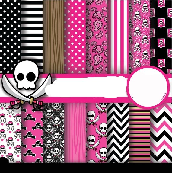 largatixa_PinkPirate Kit Digital Papeis Barbie Pirata - Imagem 1