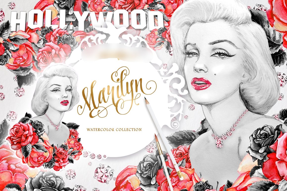 marilyn-clipart-v1-etsy-o Kit Digital Marilyn Hollywood - Imagem 1