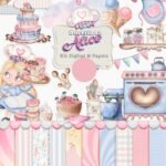 Kit Digital Combo Ilustrações e Papéis Doceria da Alice