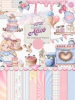Kit Digital Combo Ilustrações e Papéis Doceria da Alice