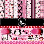 Kit Digital Papeis Pinguim Romantico
