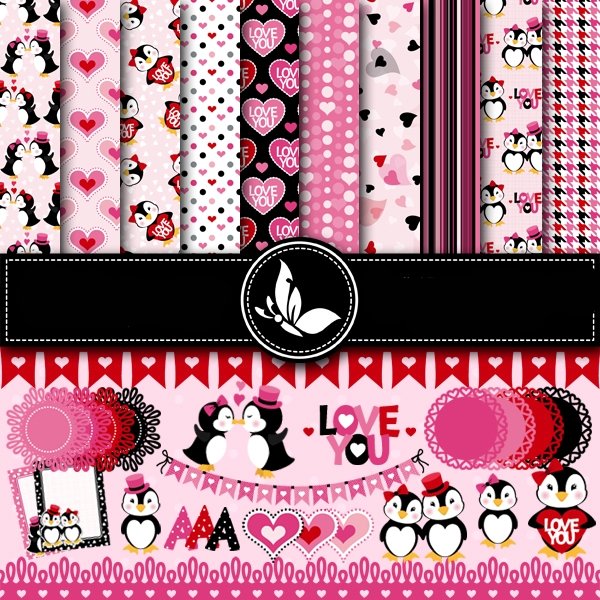 sk_penguins-in-love-10 Kit Digital Papeis Pinguim Romantico - Imagem 1