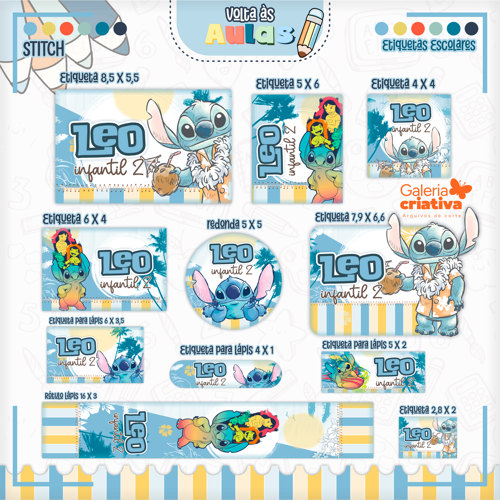 01 - STITCH Arquivo Etiqueta Escolar STITCH - Imagem 1