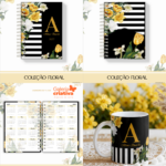Arquivo Agenda 2027 Alfabeto Floral Amarelo e Preto