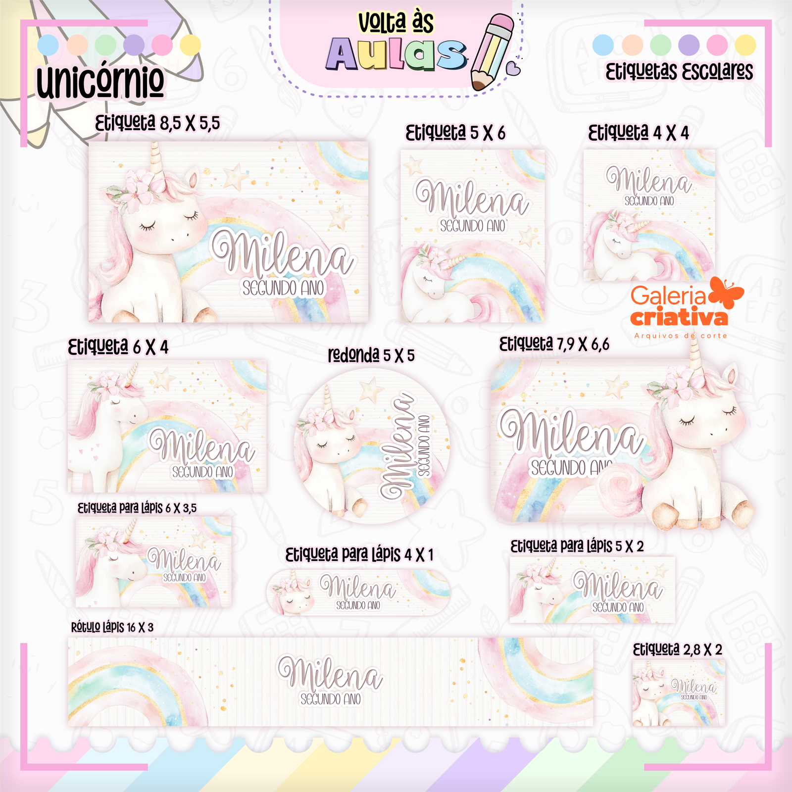 04-UNICORNIO Arquivo Etiqueta Escolar -UNICORNIO - Imagem 1