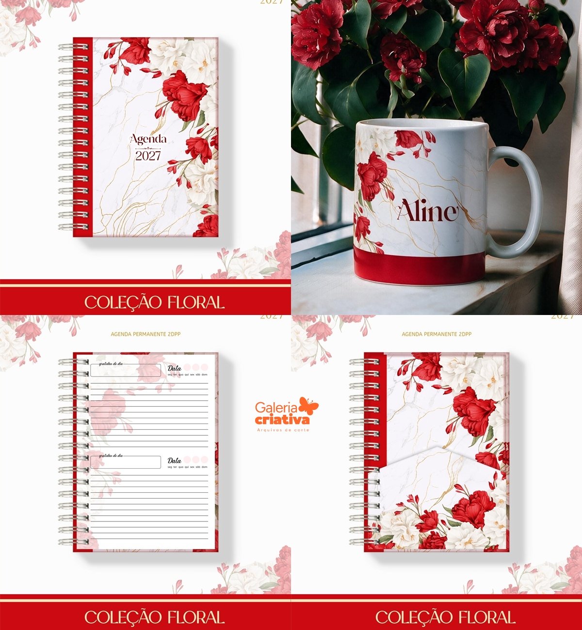 06-FLORAL VERMELHO Arquivo Agenda 2027 Floral Vermelho - Imagem 1