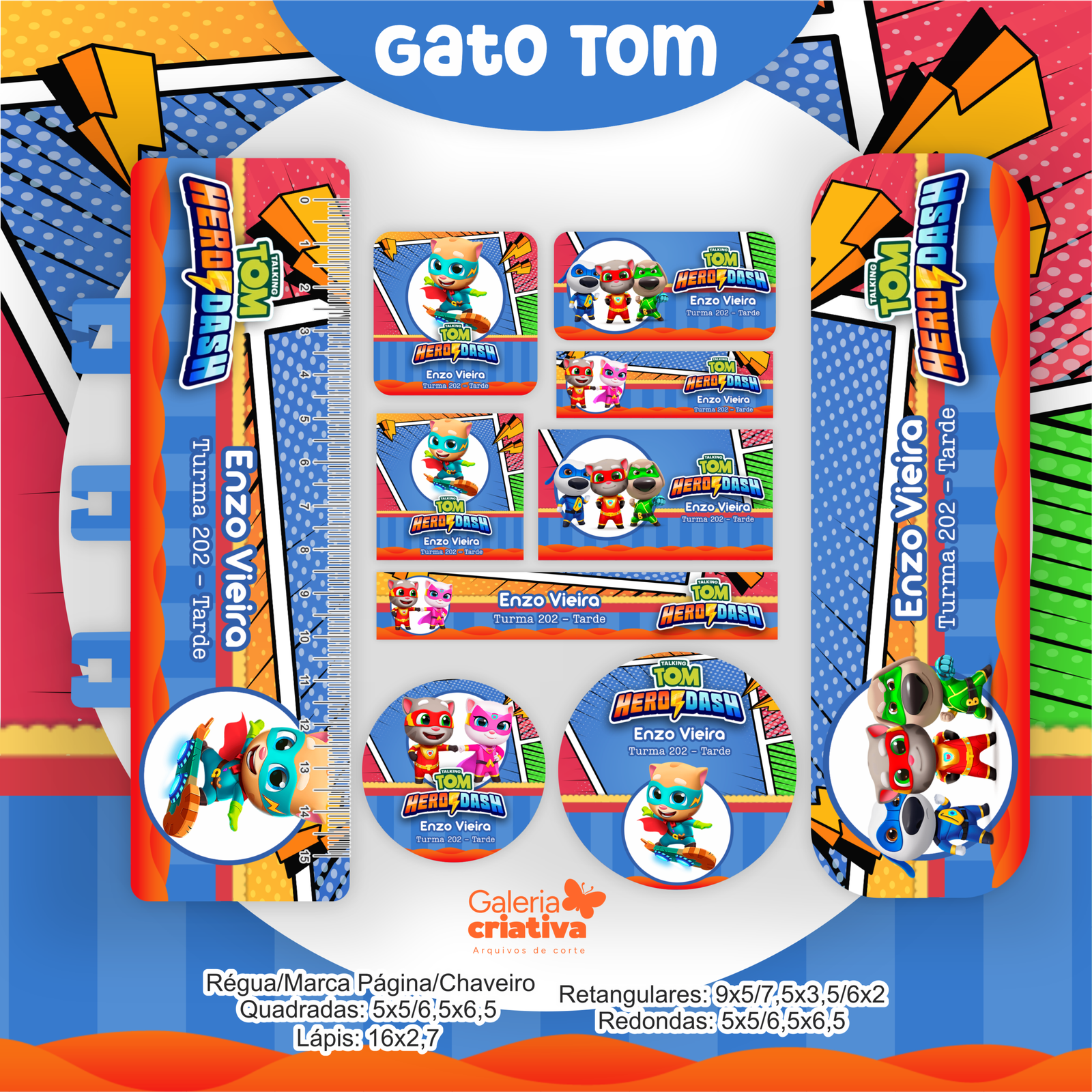 06 - GATO TOM Arquivo Etiqueta Escolar GATO TOM - Imagem 1