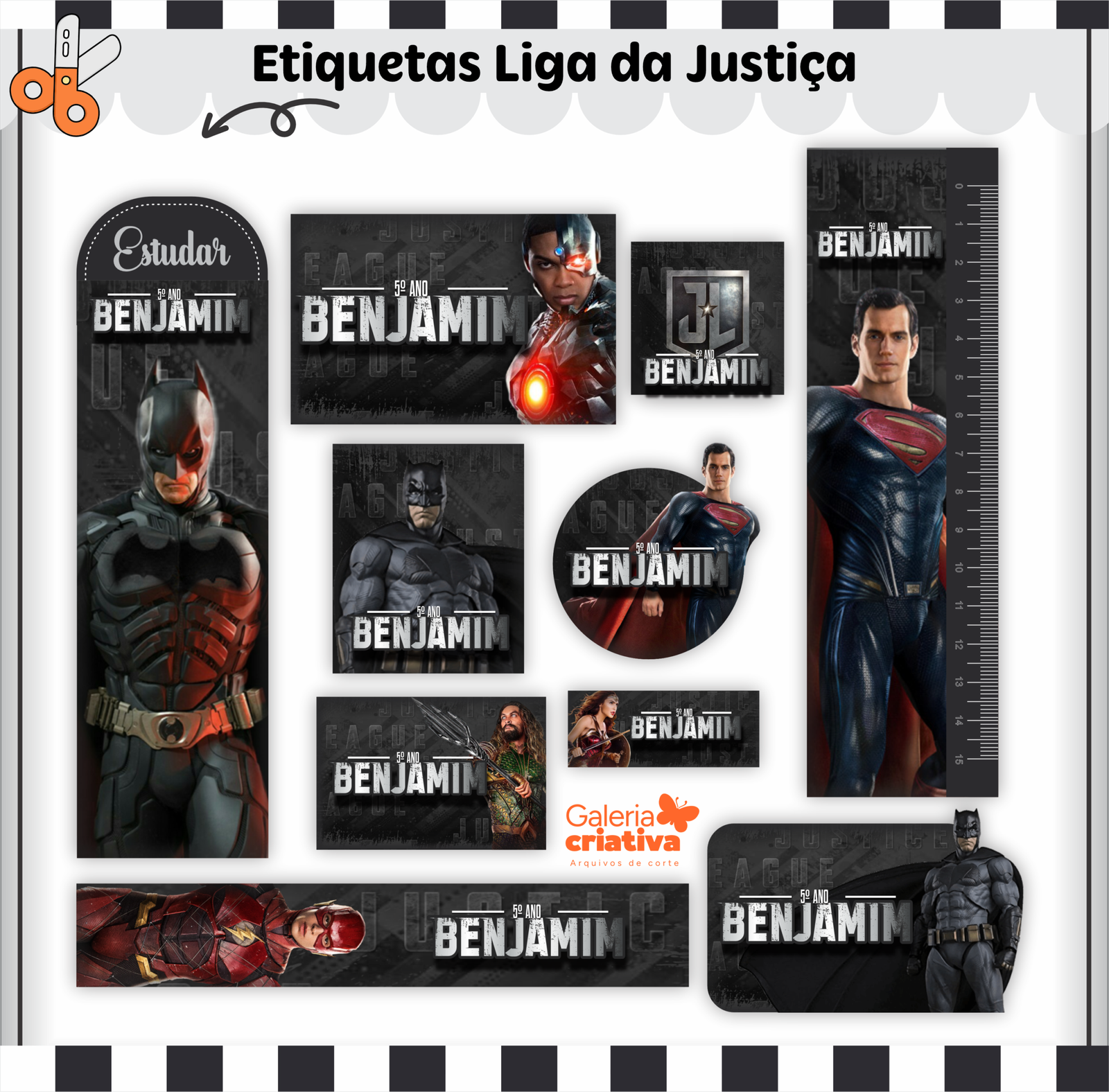 06-LIGA DA JUSTIÇA Arquivo Etiqueta Escolar LIGA DA JUSTIÇA - Imagem 1