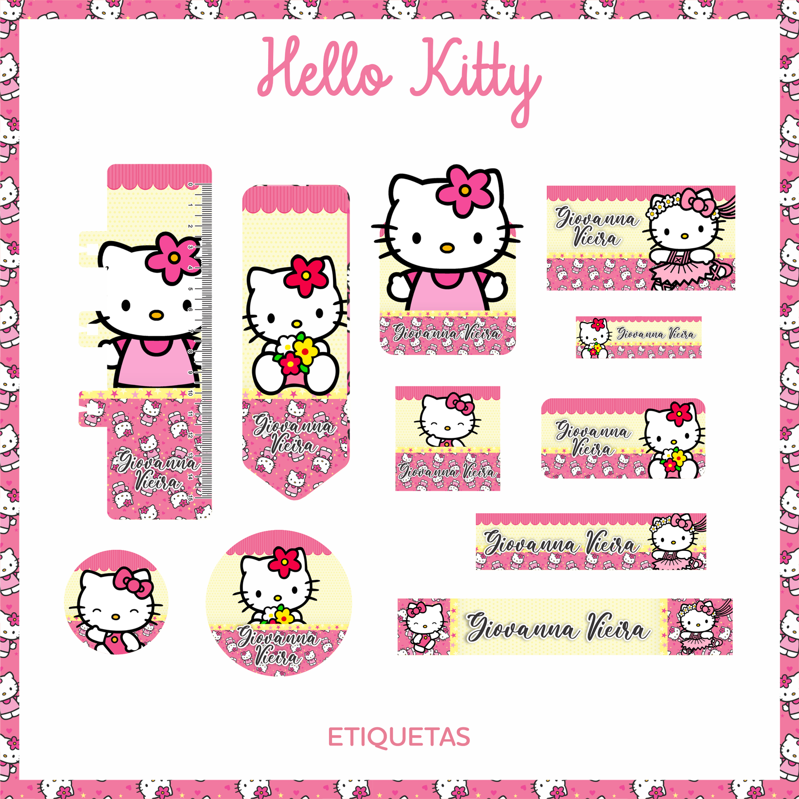 09 - HELLO KITTY Arquivo Etiqueta Escolar HELLO KITTY - Imagem 1