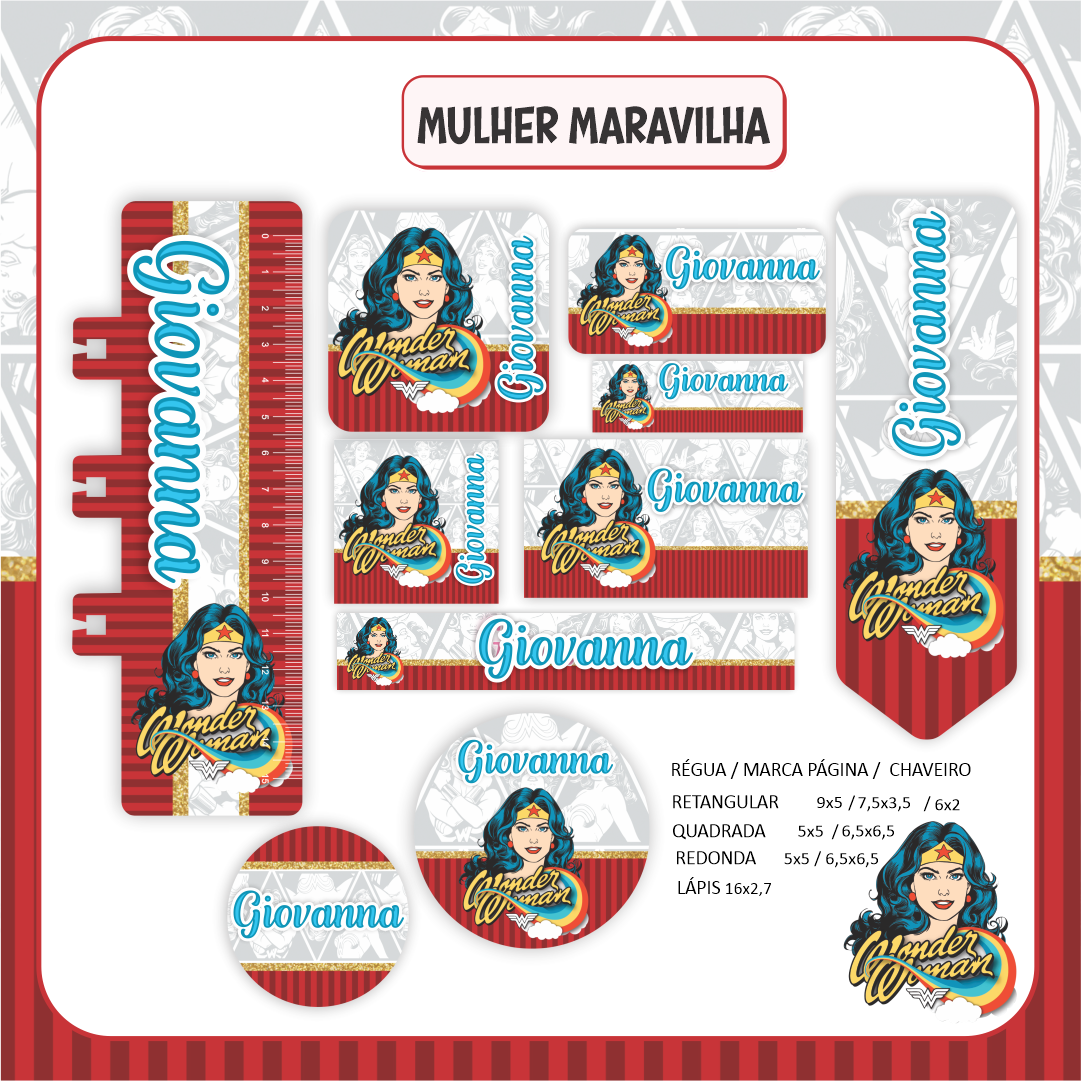 09 - MULHER MARAVILHA Arquivo Etiqueta Escolar MULHER MARAVILHA - Imagem 1