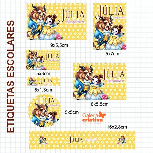 1 - A BELA E A FERA CUTE Arquivo Etiqueta Escolar A BELA E A FERA CUTE - Imagem 1