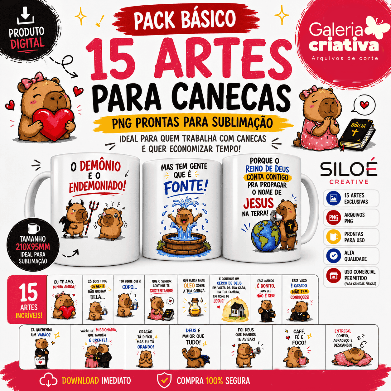 1 - Pack Capivara Arquivo Canecas Capivara 15 artes - Imagem 1