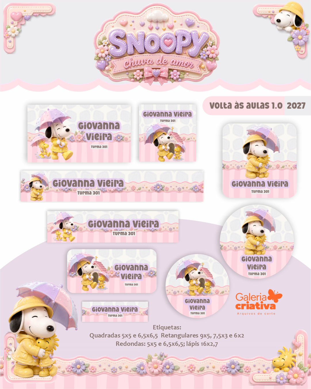 1) SNOOPY Arquivo Etiqueta Escolar SNOOPY - Imagem 1