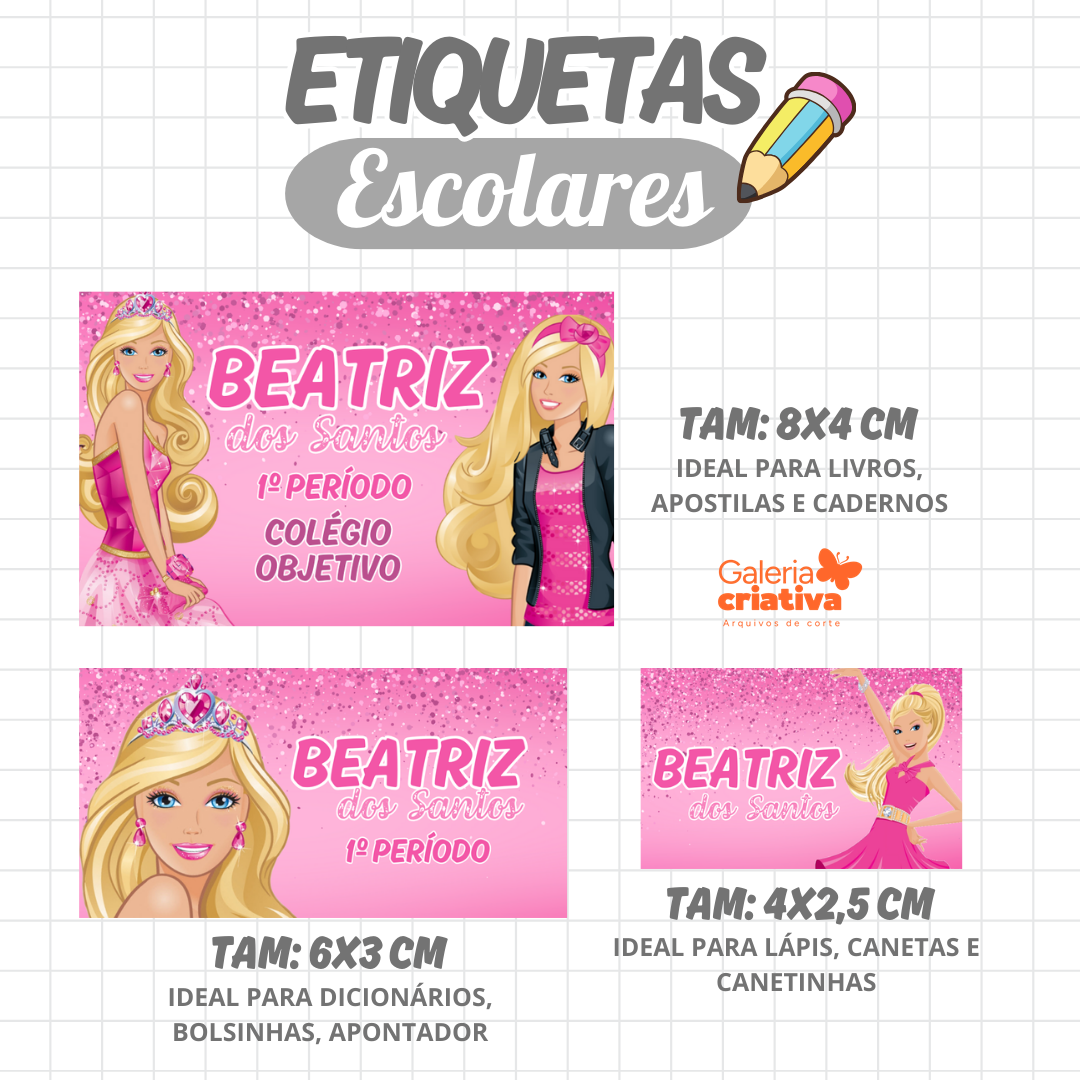 10. BARBIE 1 Arquivo Etiqueta Escolar BARBIE 1 - Imagem 1
