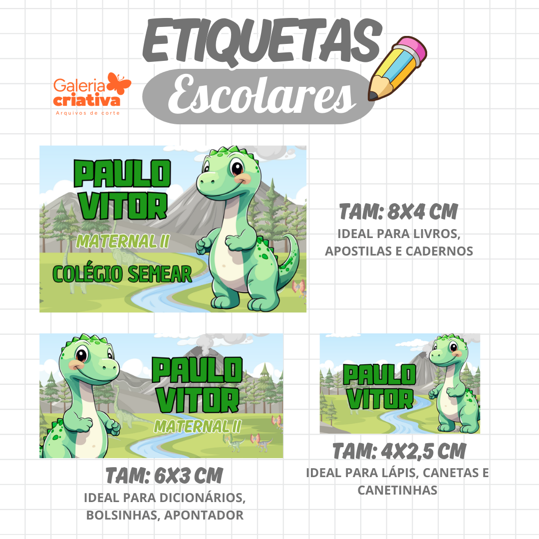 101. DINO BABY Arquivo Etiqueta Escolar DINO BABY - Imagem 1