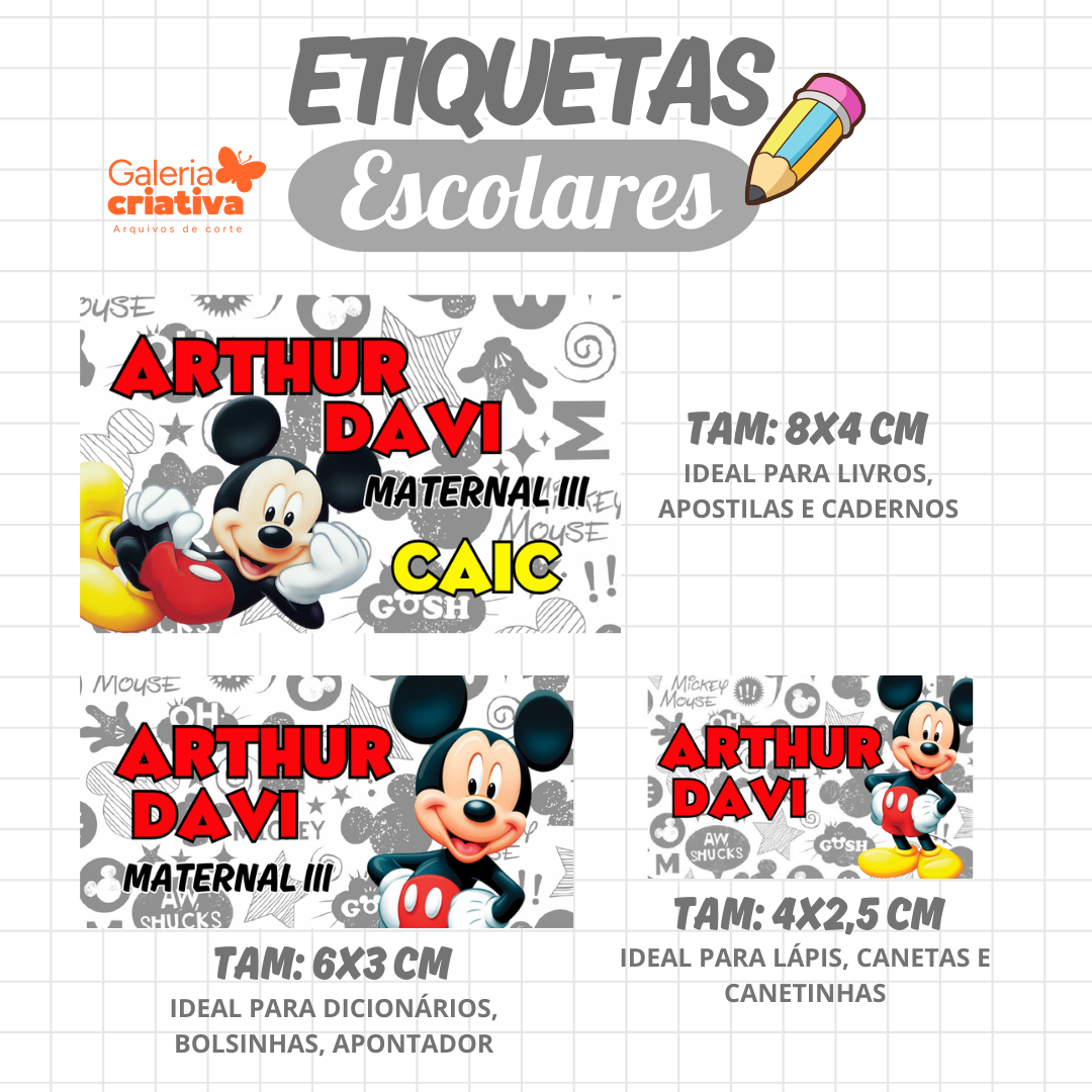 104. MICKEY Arquivo Etiqueta Escolar MICKEY - Imagem 1