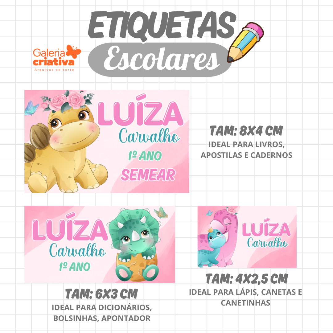 105. DINO BABY MENINA Arquivo Etiqueta Escolar DINO BABY MENINA - Imagem 1