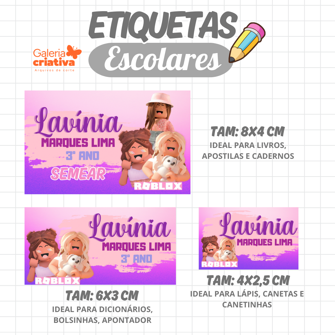 107. ROBLOX MENINA Arquivo Etiqueta Escolar ROBLOX MENINA - Imagem 1