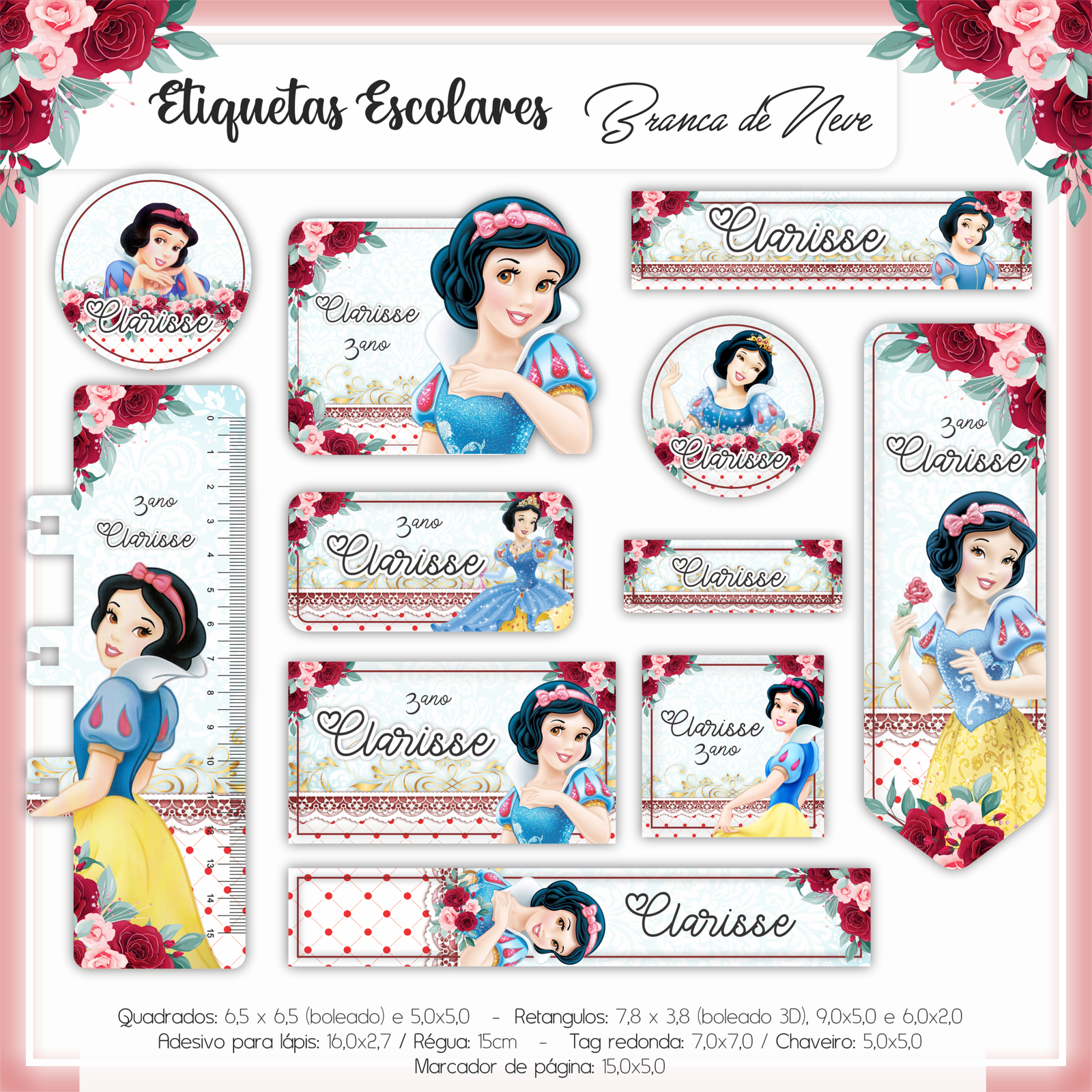 11 - Branca de Neve Arquivo Etiqueta Escolar Branca de Neve - Imagem 1