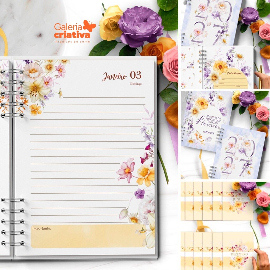 11 - COMBO 6 Agendas 2027 e Permanente Floral Encanto Arquivo Combo 6 Agendas 2027 Floral Encanto - Imagem 1
