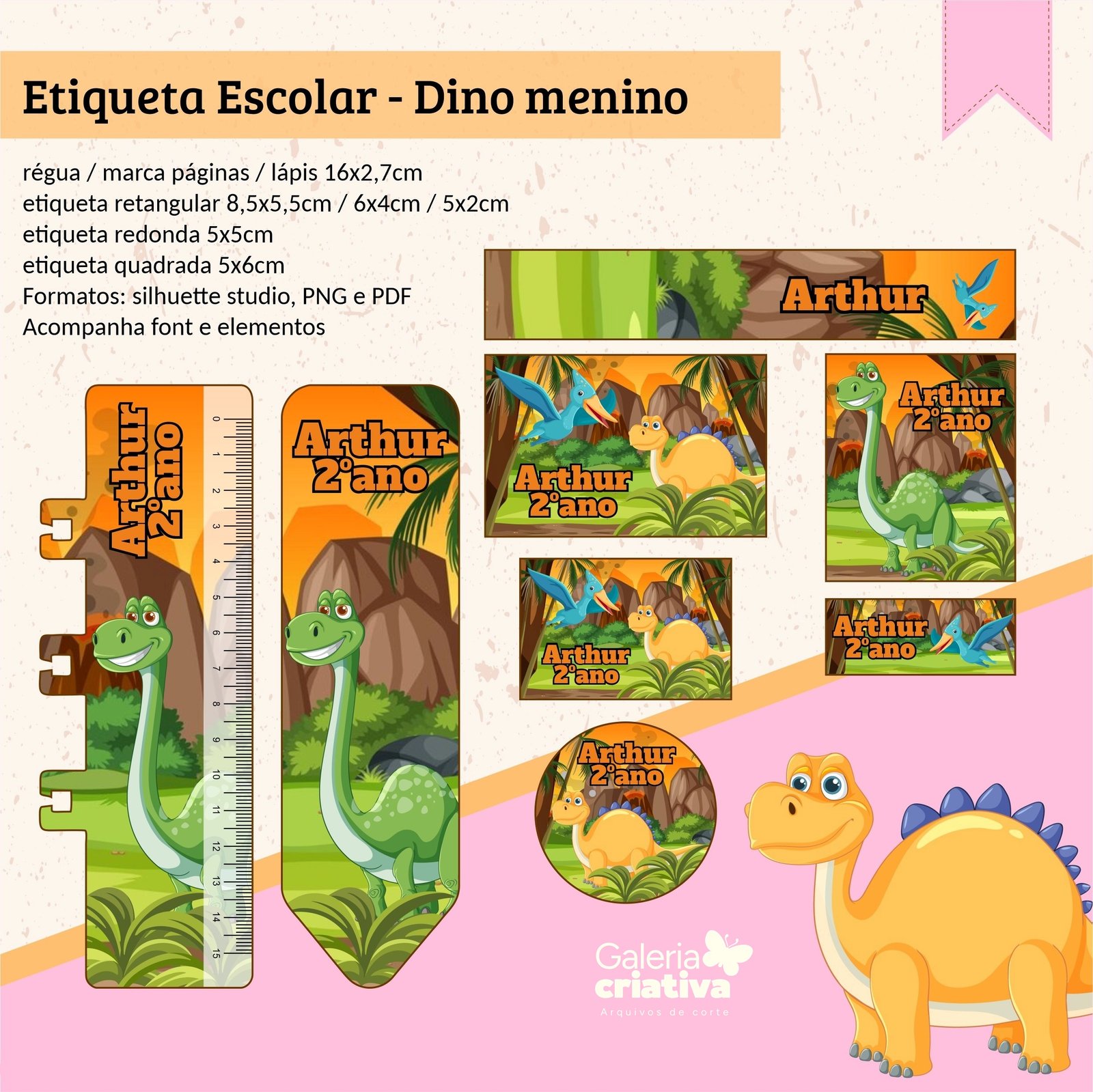 11 - Dino baby Menino Arquivo Etiqueta Escolar Dino baby Menino - Imagem 1