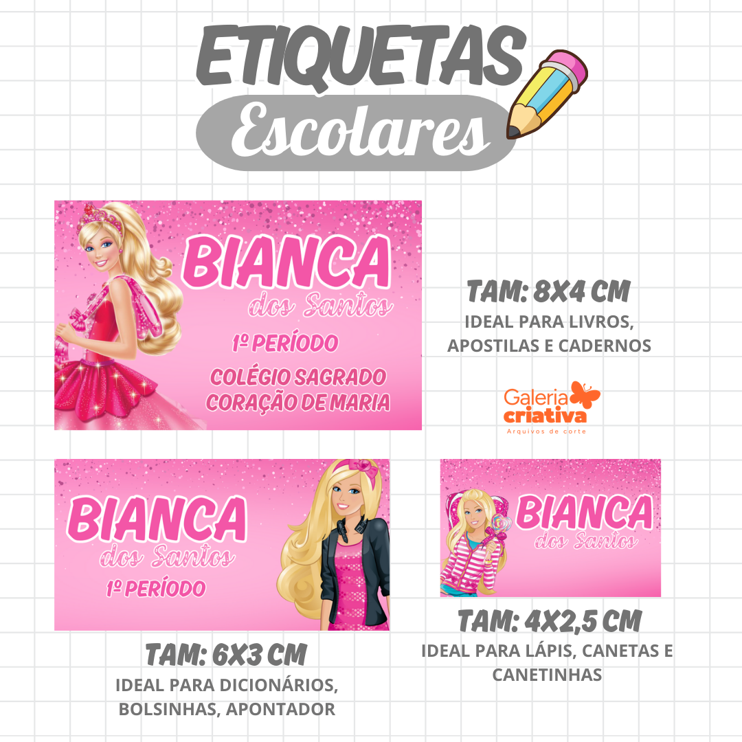 11. BARBIE 2 Arquivo Etiqueta Escolar BARBIE 2 - Imagem 1
