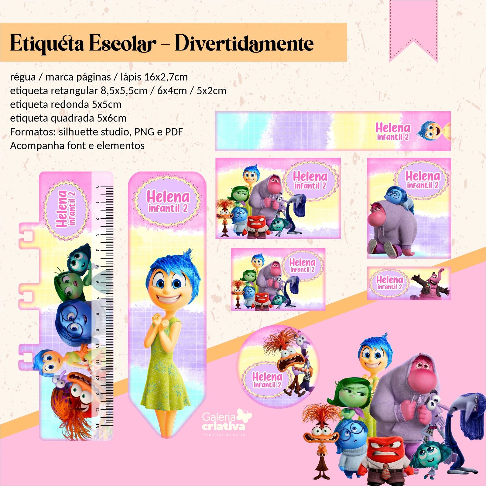 12 - Divertidamente Arquivo Etiqueta Escolar Divertidamente - Imagem 1