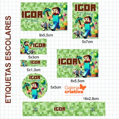 12 - MINECRAFT Arquivo Etiqueta Escolar MINECRAFT - Imagem 1