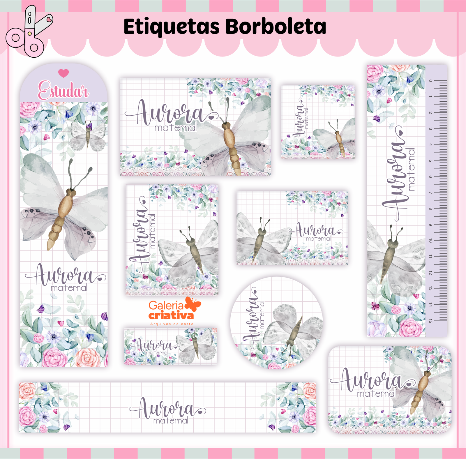 13-BORBOLETAS Arquivo Etiqueta Escolar BORBOLETAS - Imagem 1