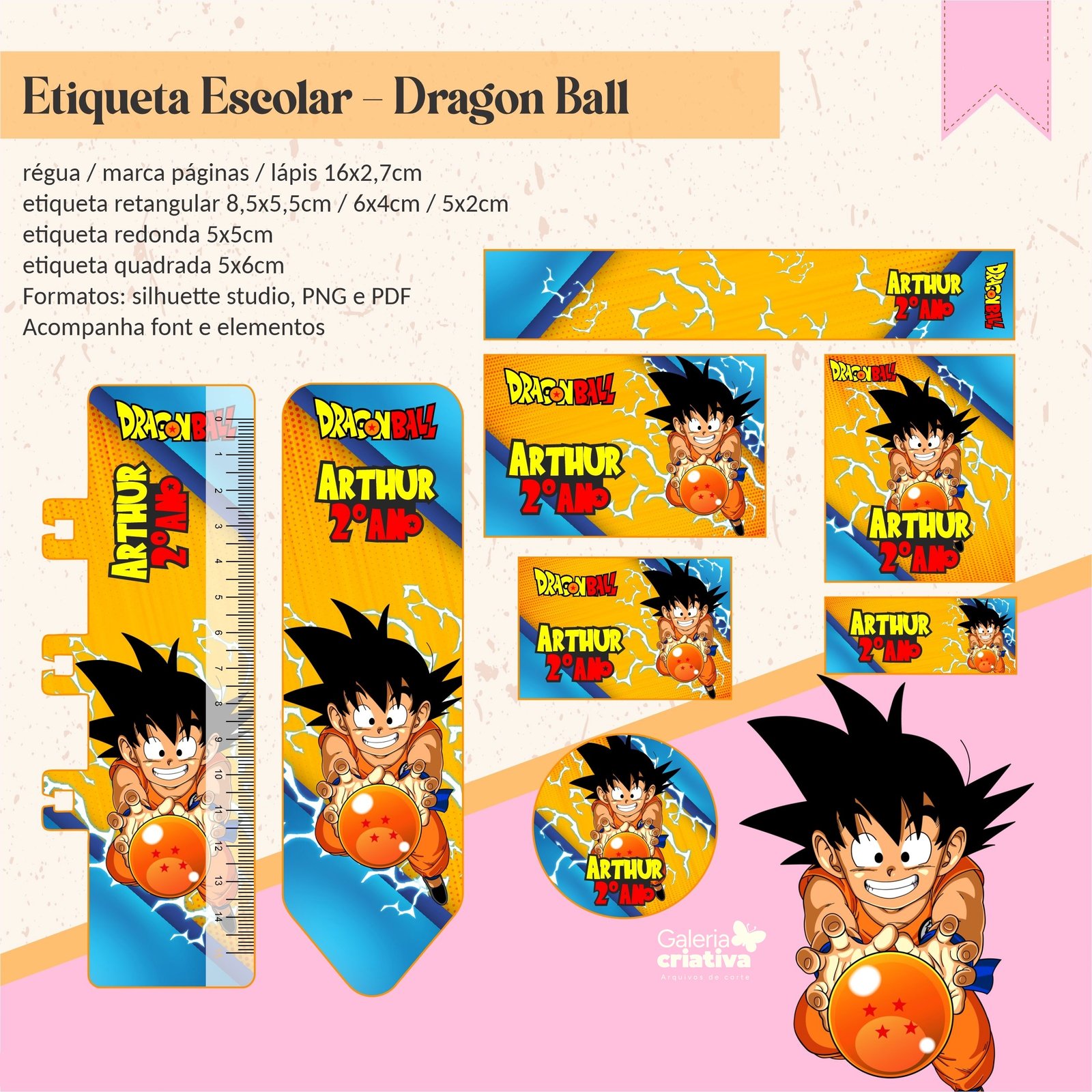 13 - Dragon Ball 01 Arquivo Etiqueta Escolar Dragon Ball 01 - Imagem 1