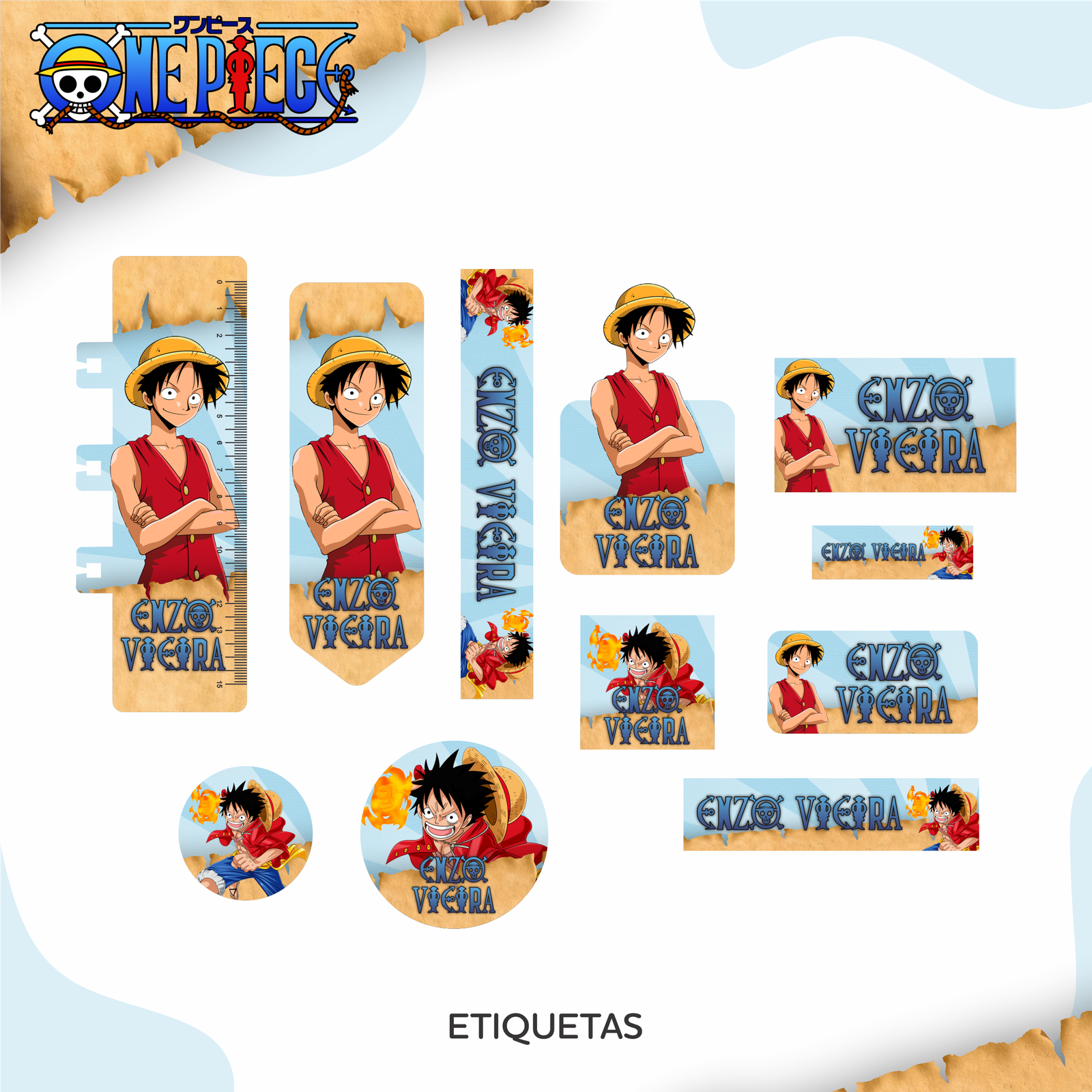 13 - ONE PIECE Arquivo Etiqueta Escolar ONE PIECE - Imagem 1