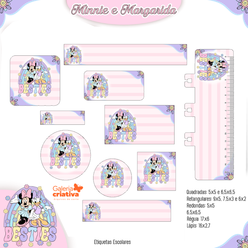 14) MINNIE E MARGARIDA Arquivo Etiqueta Escolar MINNIE E MARGARIDA - Imagem 1