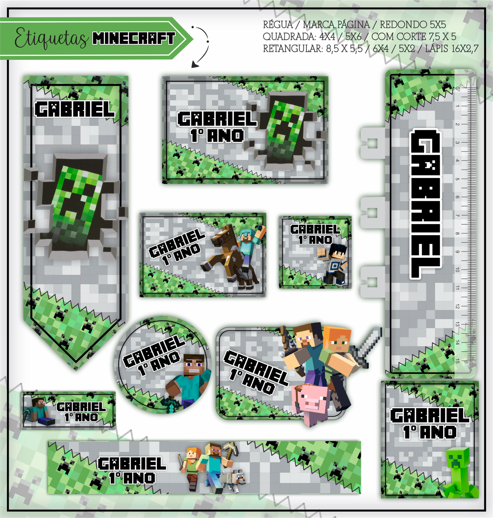 14 - Minecraft Arquivo Etiqueta Escolar Minecraft - Imagem 1