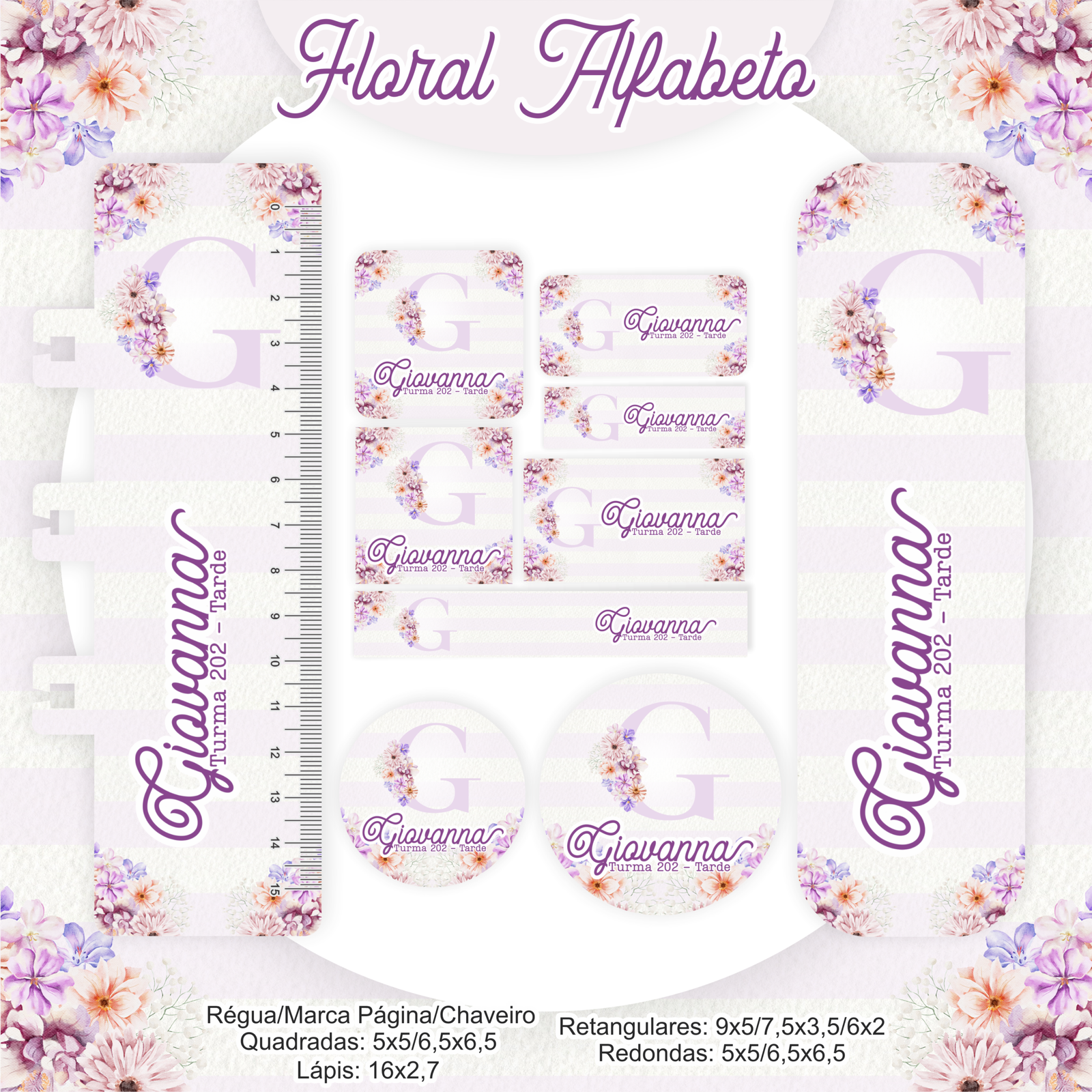 15 - FLORAL ALFABETO Arquivo Etiqueta Escolar FLORAL ALFABETO - Imagem 1