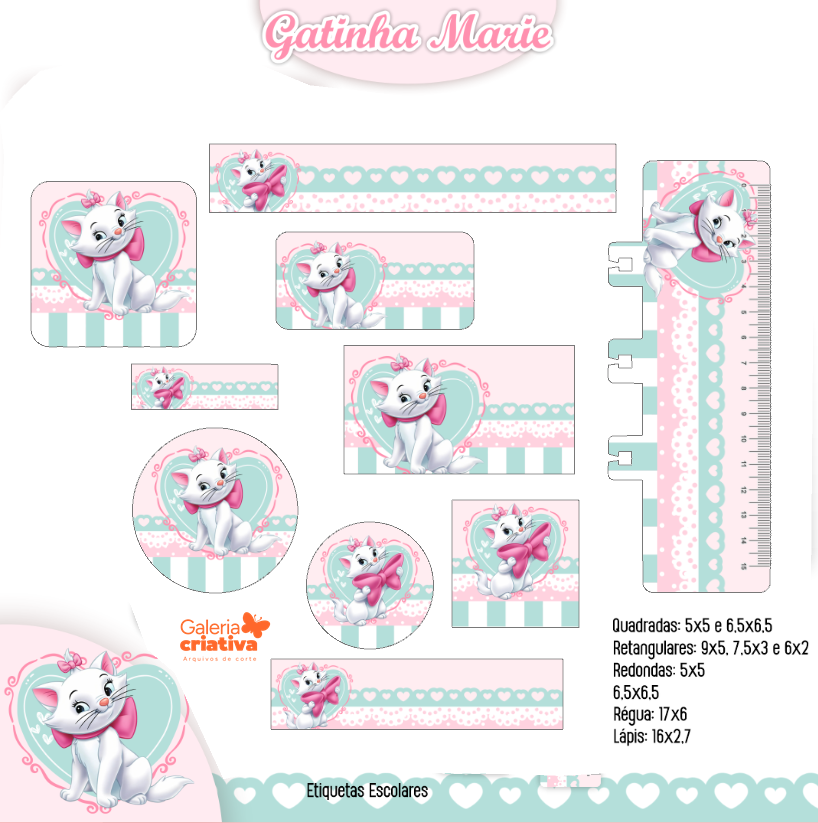 15) GATINHA MARIE Arquivo Etiqueta Escolar GATINHA MARIE - Imagem 1