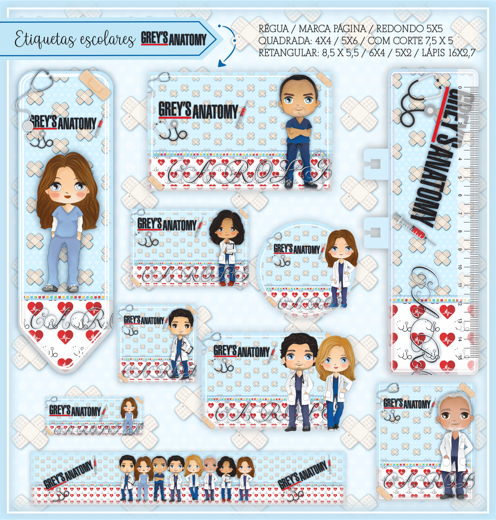 16 - Greys Anatomy Arquivo Etiqueta Escolar Greys Anatomy - Imagem 1